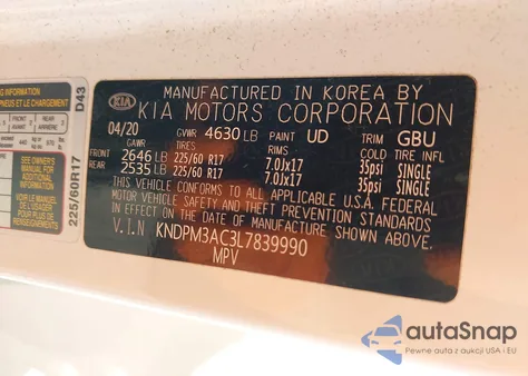 2020 Kia Sportage Lx из США, поврежденный, VIN KNDPM3AC3L7839990